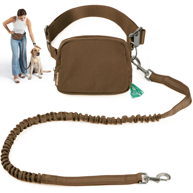 Junipooch Laisse Mains Libres pour Chien avec Poche Friandises — Ceinture/Bandoulière Élégante et Durable