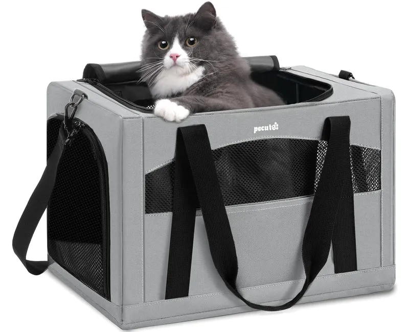 Pecute Chat Carrier Stable – Cadre en Fer 5 mm, Partition Anti-Anxiete Cachee, Transport en Voiture (11 lb max)