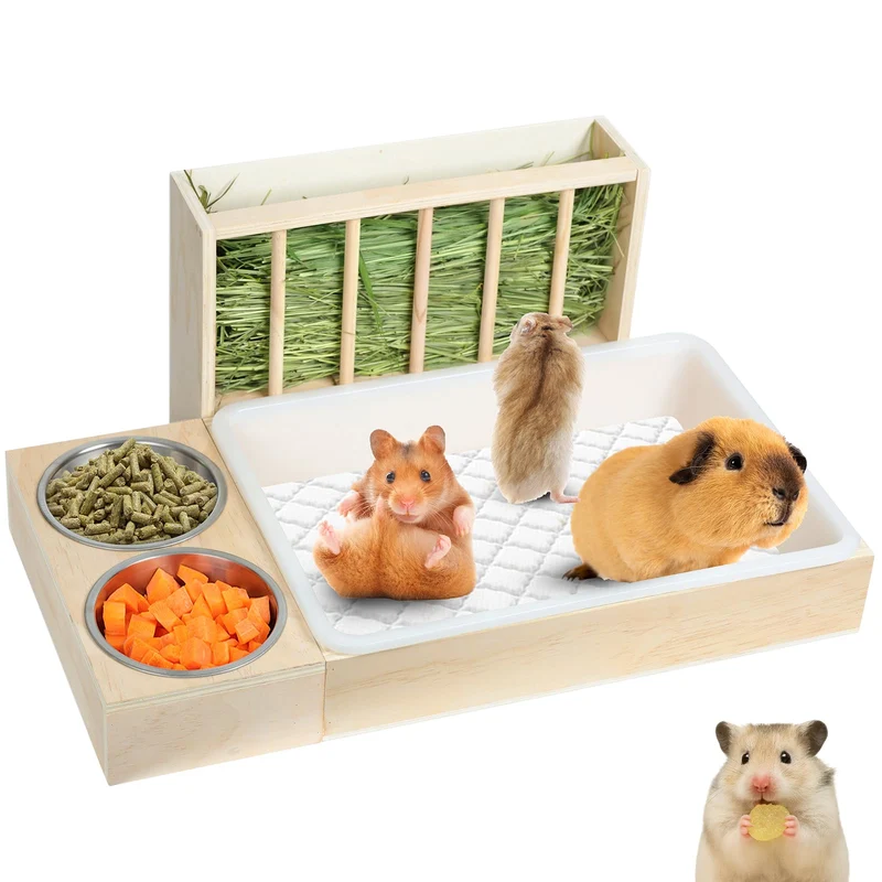SANXHAMSTER Bac Litière 3 en 1 pour Lapin – Mangeoire à Foin et Bols