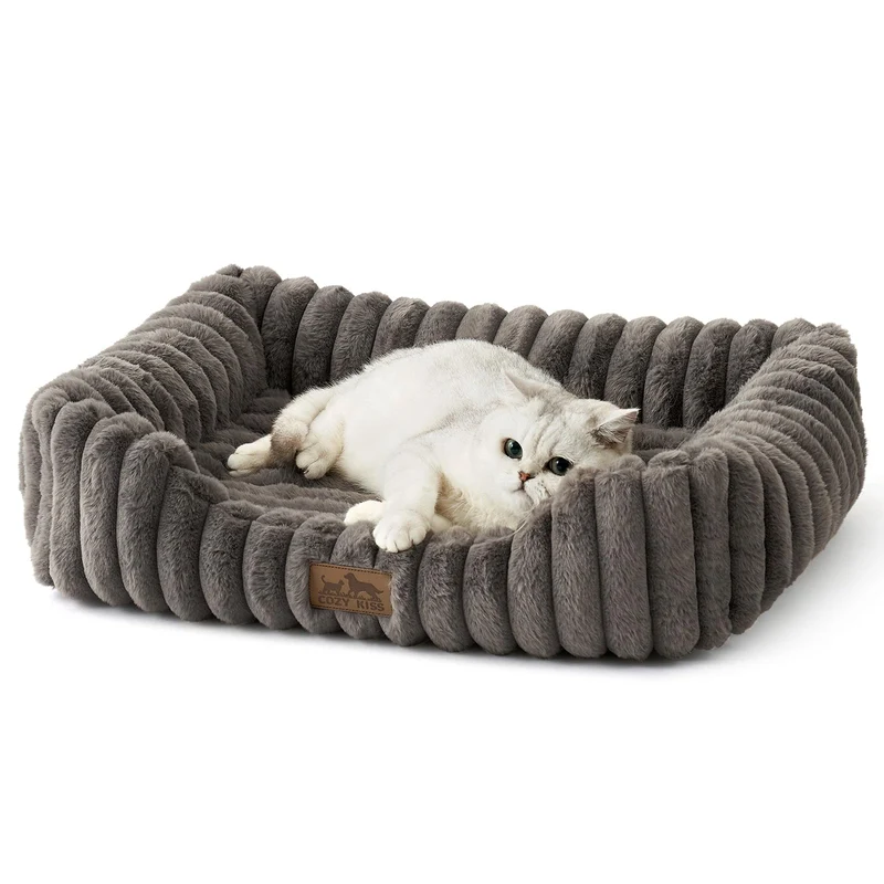 COZY KISS Lit Orthopédique pour Petits Chiens et Chats – Couchage Rectangulaire Lavable Gris 63,5 cm x 53,3 cm x 15,2 cm