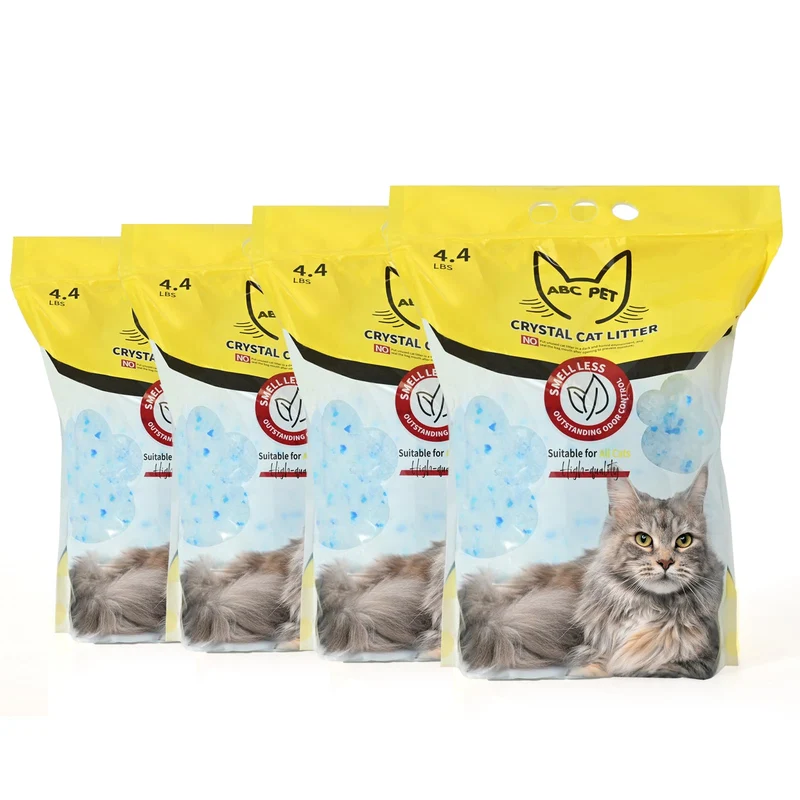 ABCPET Cristaux de litière pour chats sans agglomération – Contrôle des odeurs, faible poussière (17,2 lb / 4×4,3 lb)