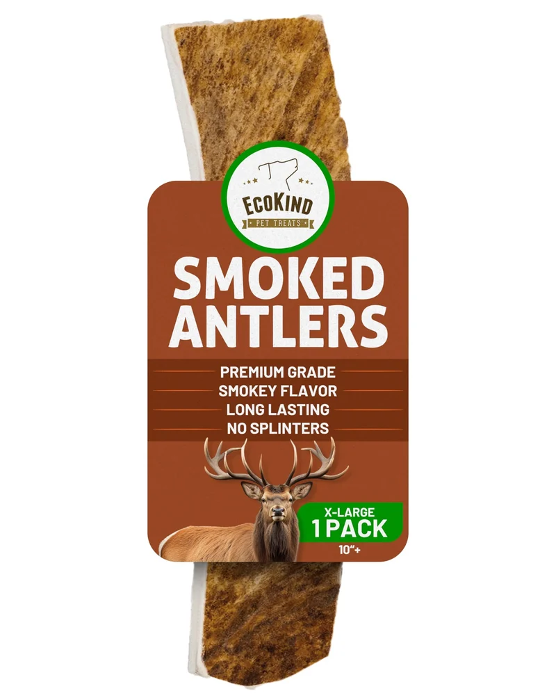 EcoKind Cornes d’Élan fumées — Mastic naturel fendu, XL 45+ lb, sans écharde, potentiel soutien dentaire – 1 X-Large fumé