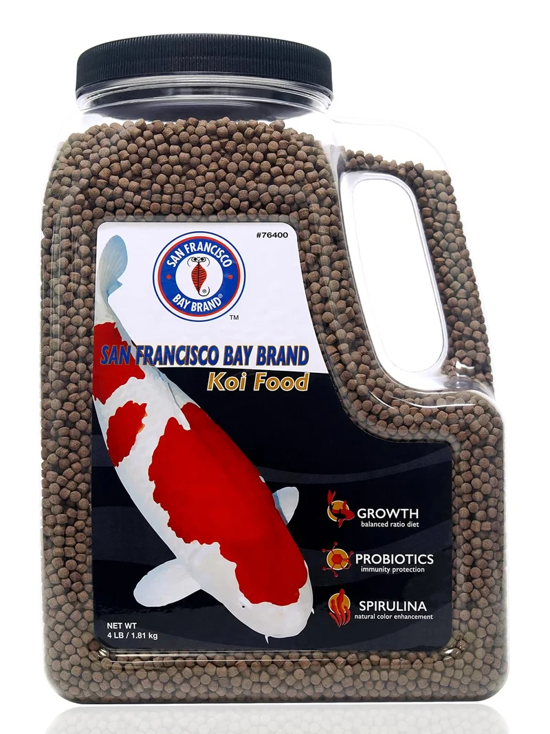 San Francisco Bay Brand Koi Premium – Granulés flottants moyens 4 lb (1,81 kg) | Spiruline naturelle et probiotiques | Diète complète toute l’année | 36 % protéines