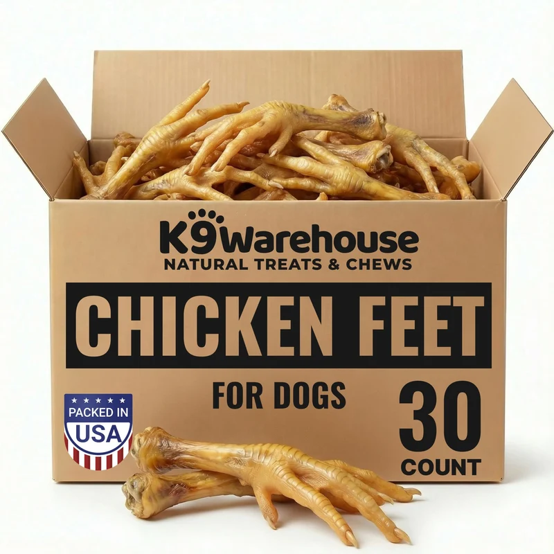 K9warehouse Pattes de Poulet pour Chiens – Friandises Déshydratées 30 Pièces, 100% Naturelles, Protéines Élevées, Ingrédient Unique, Santé Dentaire