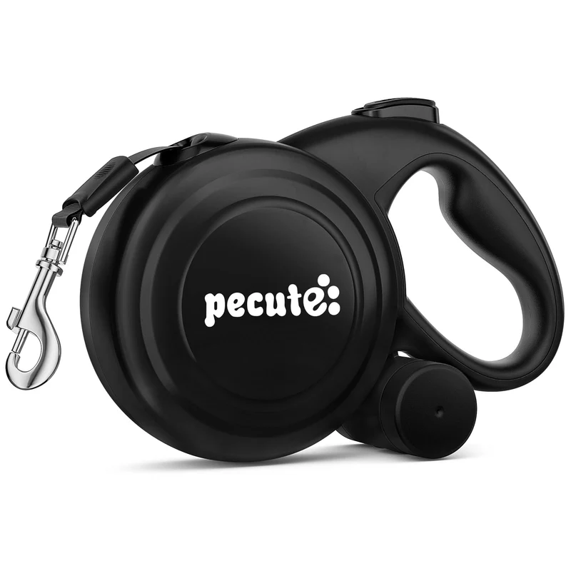 Pecute Laisse Rétractable 32 Pieds – Bandes Réfléchissantes, Bouton Unique, Nylon Robuste