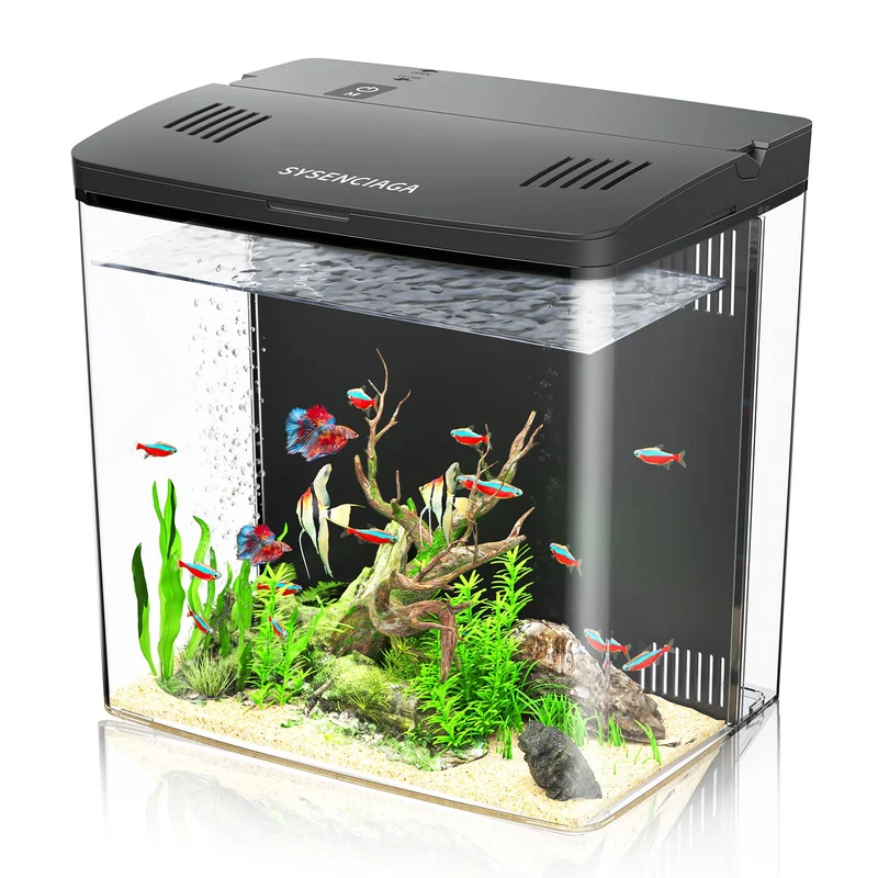 SYSENCIAGA — Aquarium de Bureau 1,2 Gallon Auto-Nettoyant avec Filtre, LED 5 Couleurs et Pompe Silencieuse