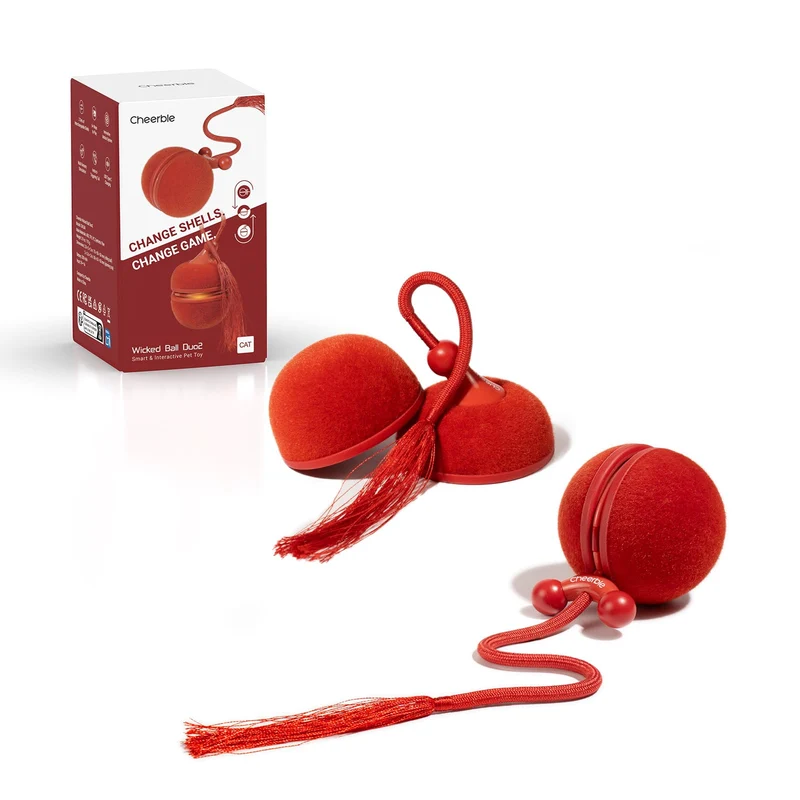 Cheerble Wicked Ball Duo2 – Jouet 2 en 1 pour chats d’intérieur (rouge)