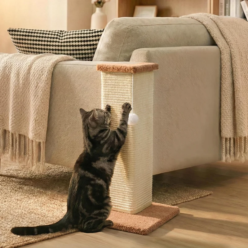 PETKARAY Griffoir d’angle pour chats – Sisal, 22,5 pouces, protection canapé, base plush, taille moyenne