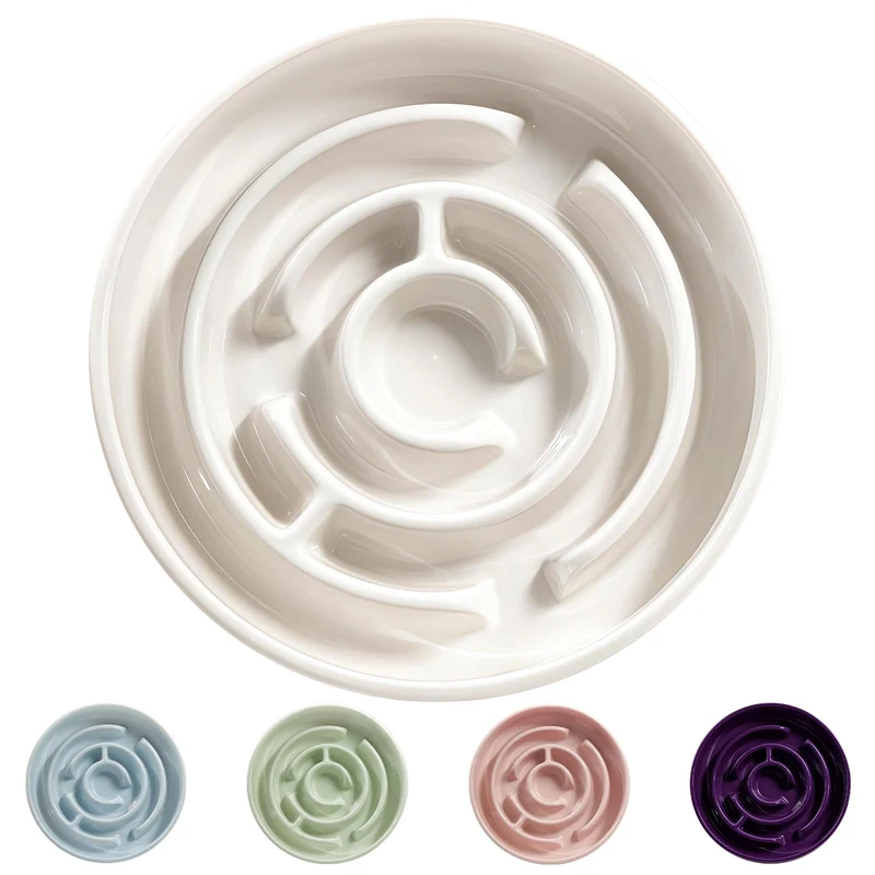 Bol ralentisseur en céramique Soniuong — 1,5 tasse, puzzle alimentaire pour petits et moyens chiens et chats (blanc)