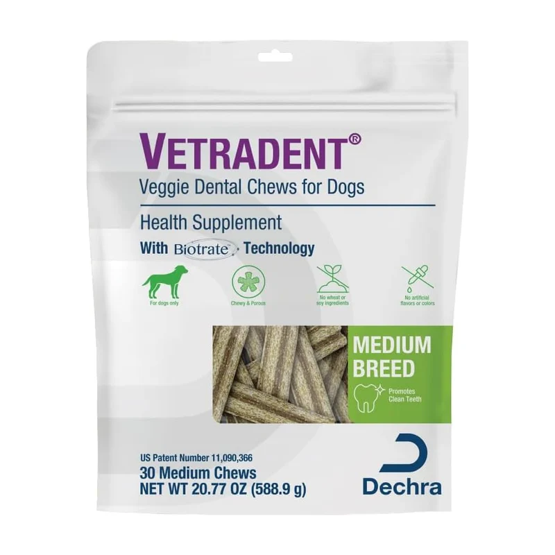 Vetradent Veggie Dental Chews – Pour Chiens Moyens, Dents Propres et Haleine Fraîche