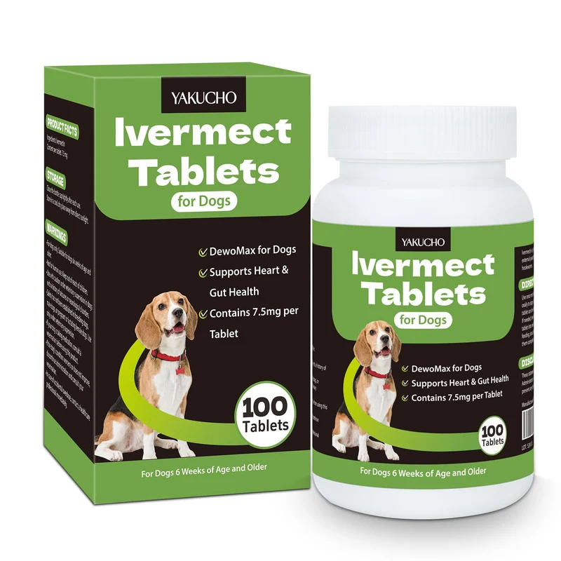 Yakucho Comprimés Lvermect pour Chiens – Pureté 99%, Soutien Digestif et Immunitaire, 7,5 mg (100 comprimés)