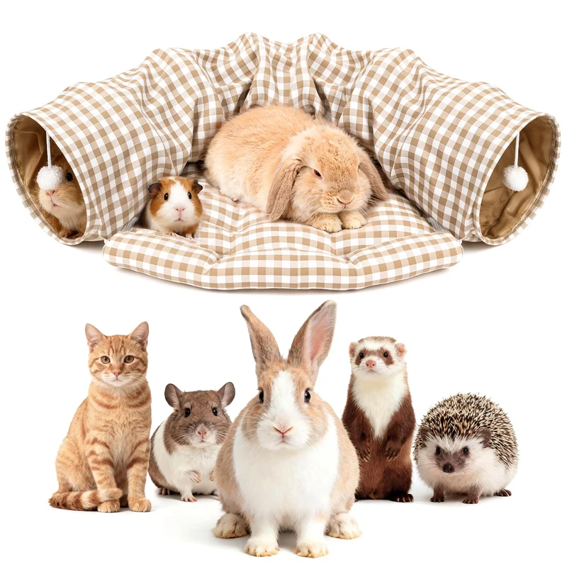 Greatbond Lit-Tunnel pour Lapins et Petits Animaux – 2 en 1, tunnel et coussin amovible