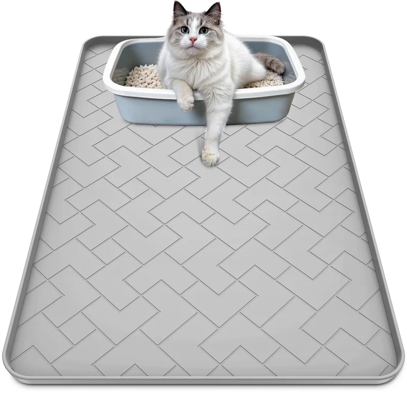beenxmyy Tapis Silicone Litière pour Chat XL 41x29 – Étanche, Anti-Fuite, Antidérapant, Facile à Nettoyer