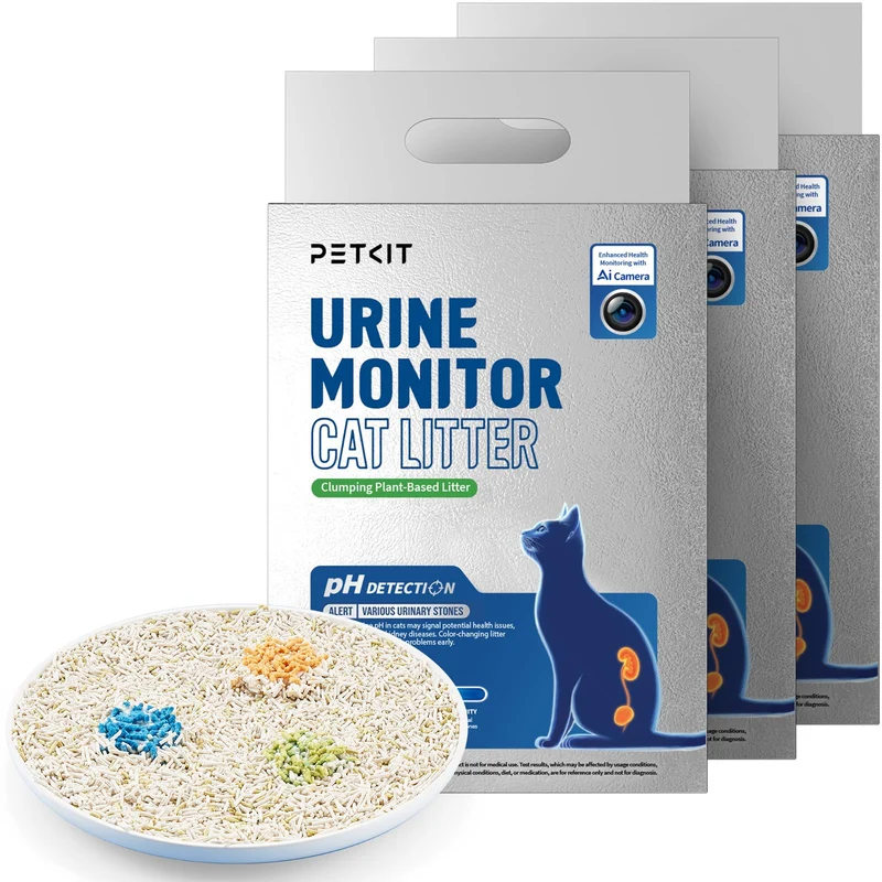 PETKIT 2025 Nouveau Litière Moniteur d’urine — Détection de pH, Litière de tofu 100% naturelle, Sans poussière, Agglomération forte (3 sacs de 5,2 lb)
