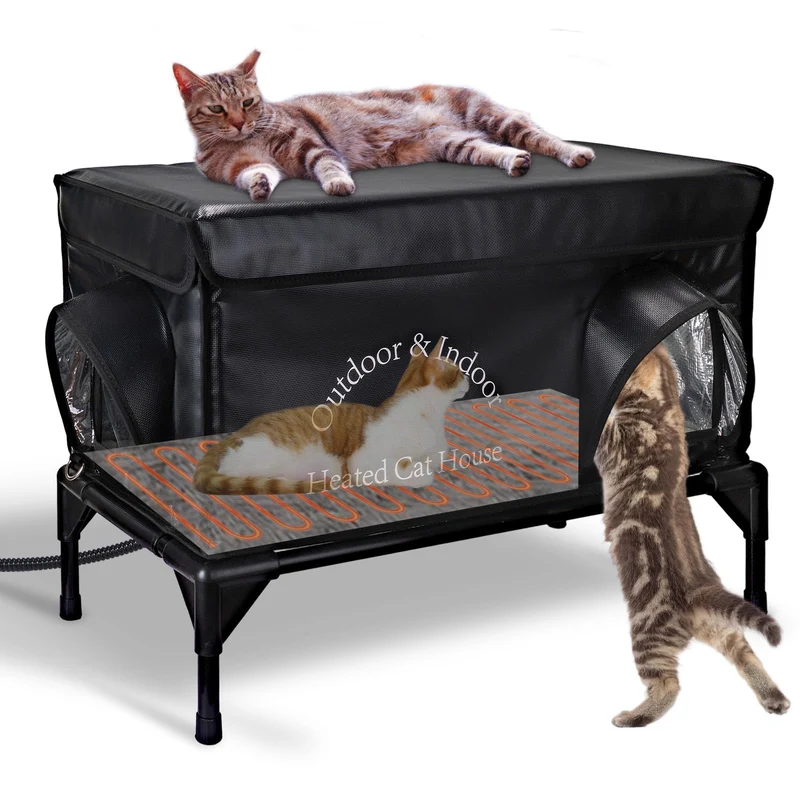 Yeatruojeet Maison Chat Chaud Extérieur – Abri Chauffant Étanche 2 Portes, 25x13,7x18 po
