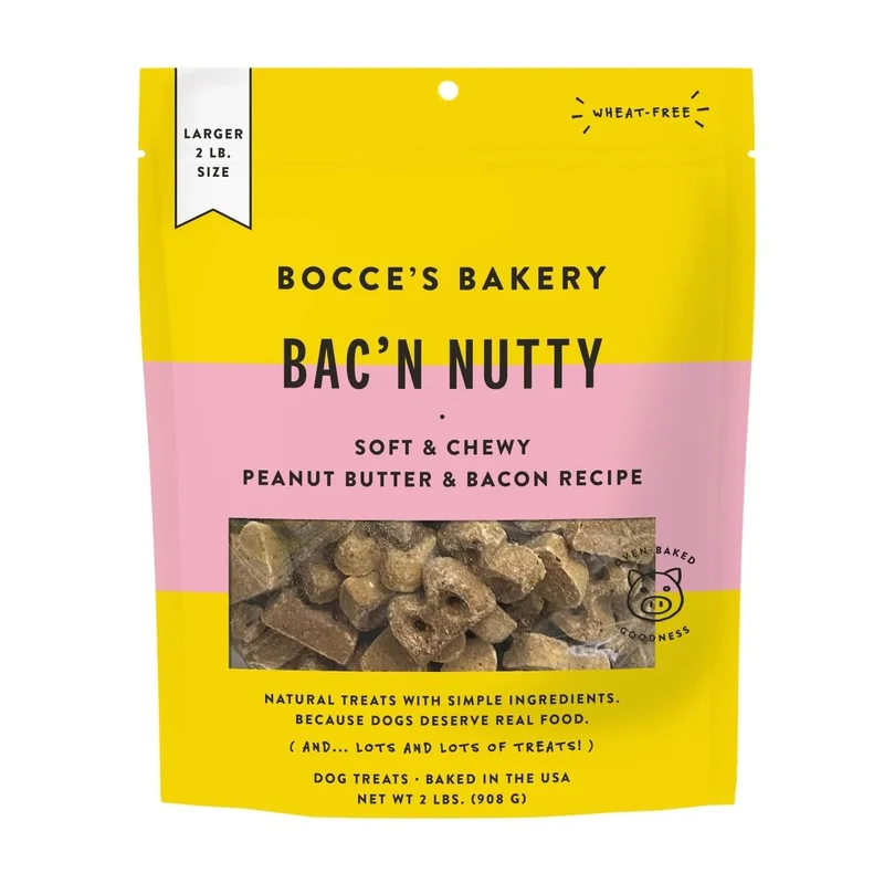 Bocce's Bakery Bac' N Nutty — Friandises pour chien tendres au beurre de cacahuète et bacon, sans blé, 2 lb