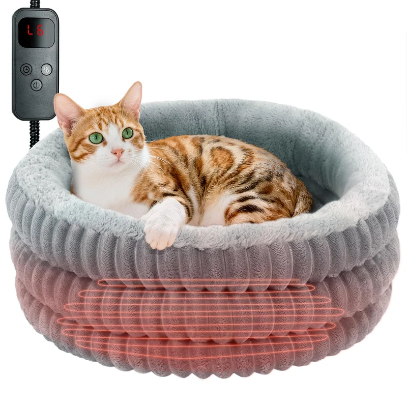 Lit Chauffant TECHTAIL pour Chat – Forme ronde en beignet, 20 pouces, Confort et Chaleur Réglables
