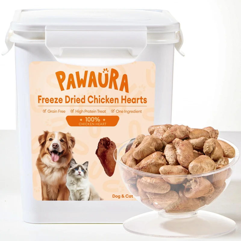 Pawaura Cœurs de Poulet Lyophilisés – Friandises Protéinées pour Chiens et Chats, 500 g, Ingrédient Unique, Sans Céréales, Boîte Scellée