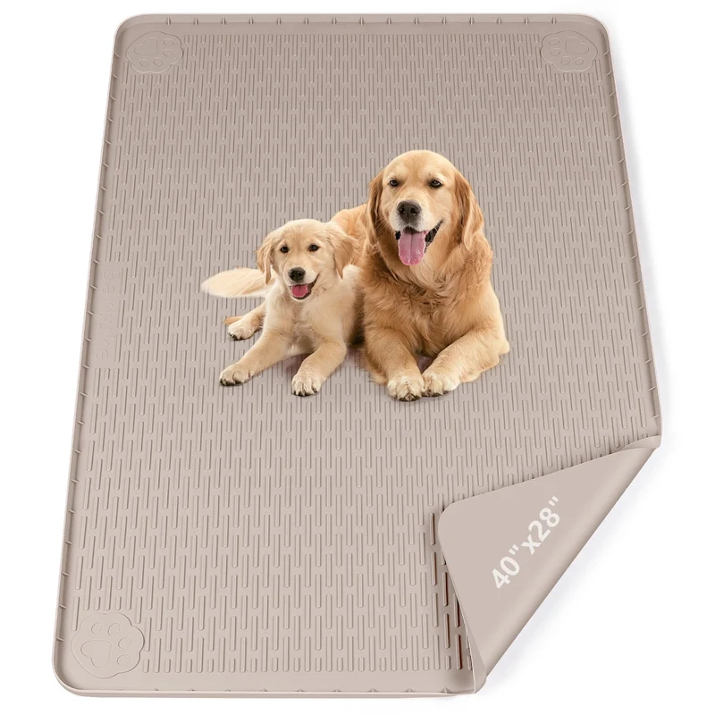 Bartuke Tapis Silicone pour Chiens 40x28 – Réutilisable, Lavable, Anti-Fuite, Antidérapant (Khaki)