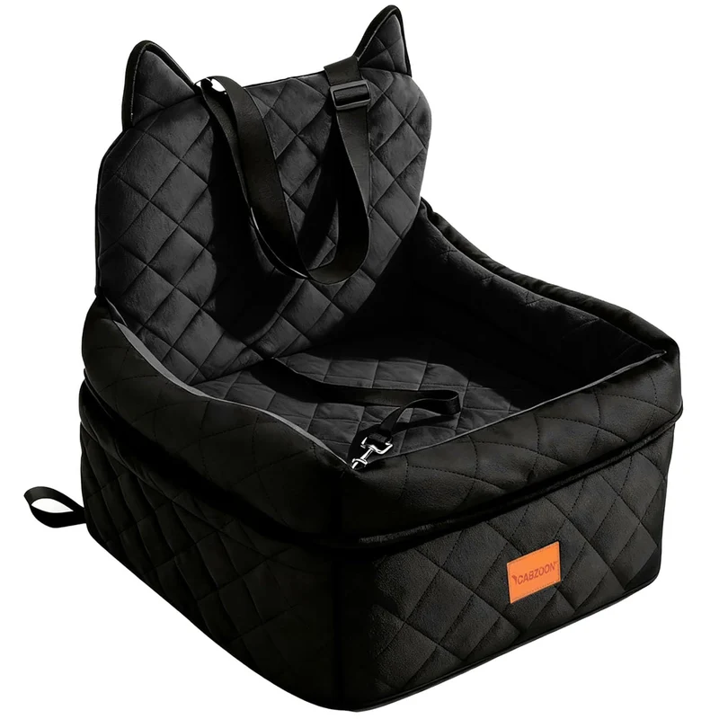 CABZOON Siège-auto pour chien jusqu’à 16 kg – siège surélevé, housse lavable, poches, noir