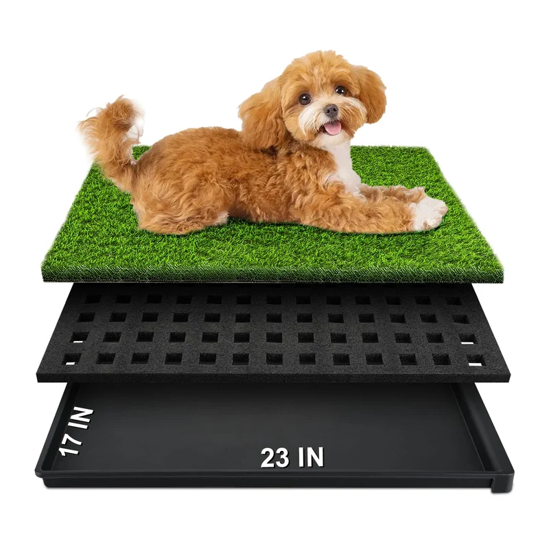 HURENTEK Tapis d'Herbe Artificielle pour Chien avec Bac - 23'' x 17'', Litière Portable Intérieur/Extérieur