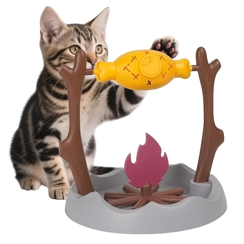 DFQ Distributeur Lent pour Chats – Jouet Puzzle Interactif Barbecue Feu de Camp