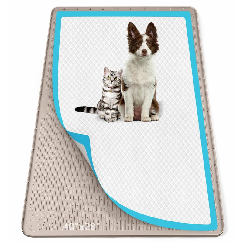 Bartuke Porte-tapis d'entraînement pour chiens – Silicone 101x71 cm, rebord élevé anti-fuite (Khaki)
