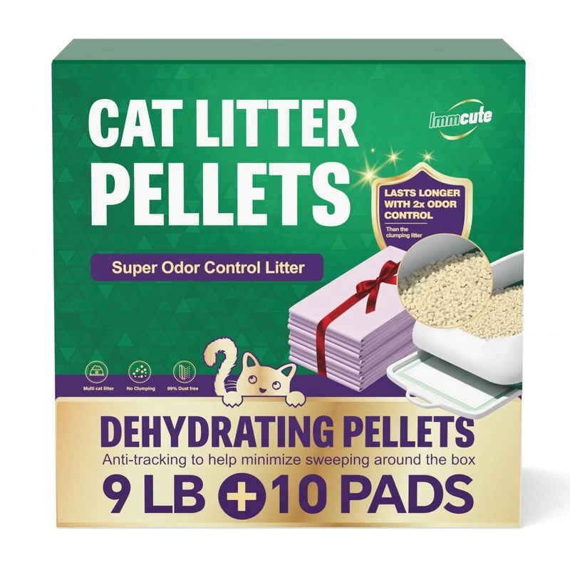 IMMCUTE Litière en pellets Zeolite – 9-livres, 60 jours, 10 tampons absorbants, sans parfum, faible traînage