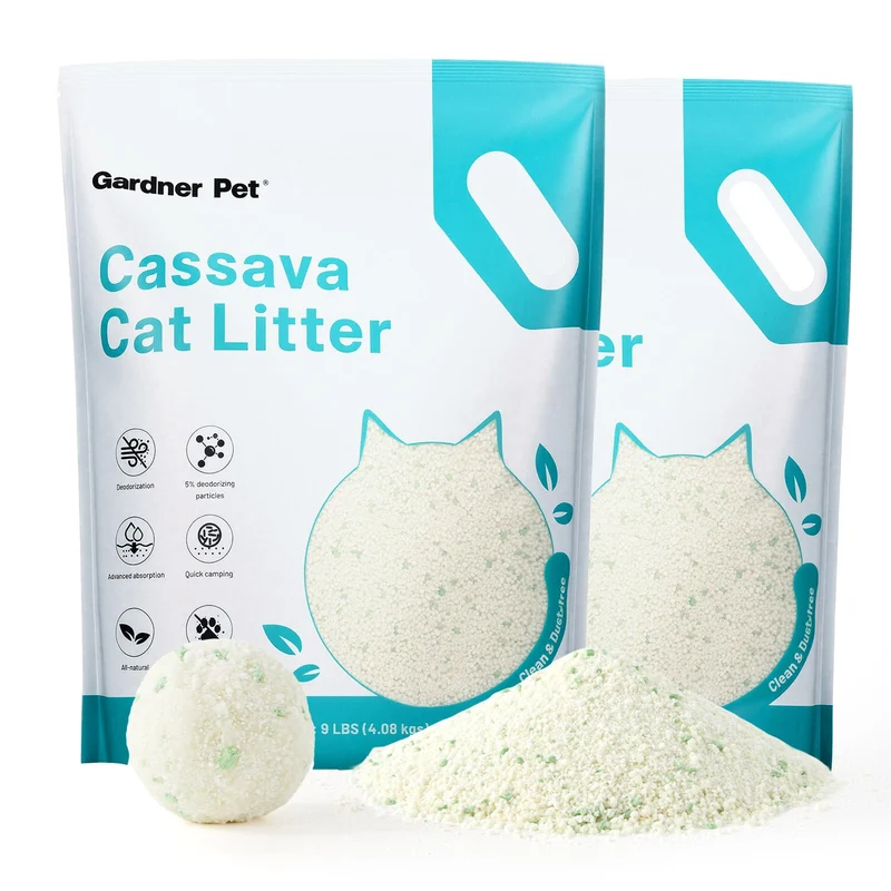 Gardner Pet Cassava Litière pour Chat — Contrôle des Odeurs, Absorption Rapide, Faible Poussière (2×4,1 kg)