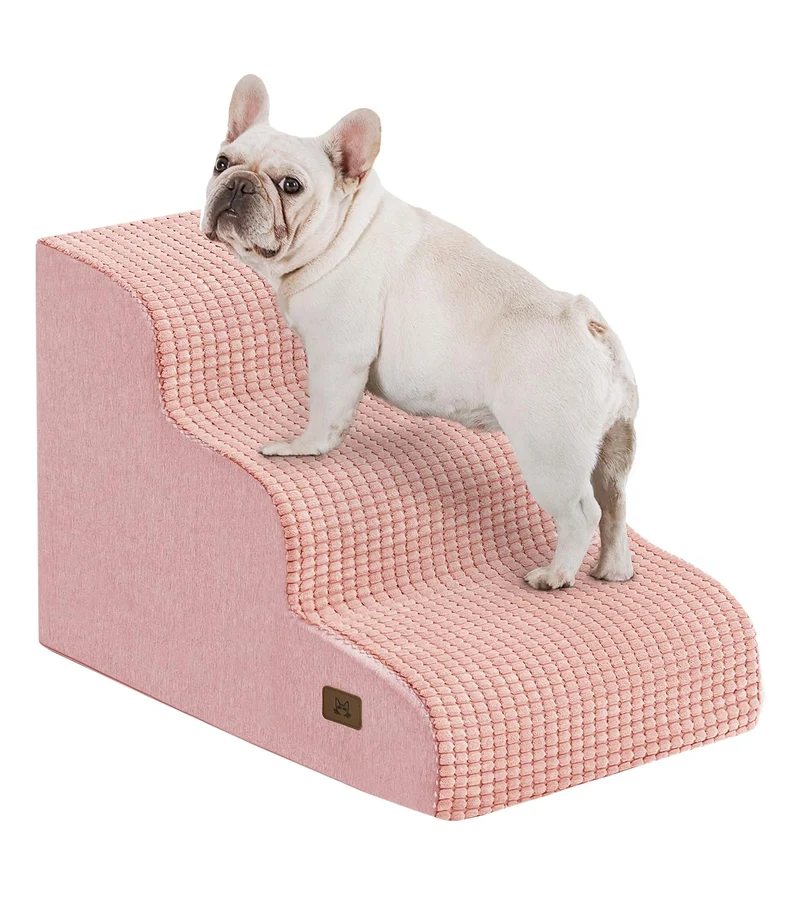 ABCPET Escalier pour Chien 3 Marches - Rose, Mousse 35D, Anti-glisse