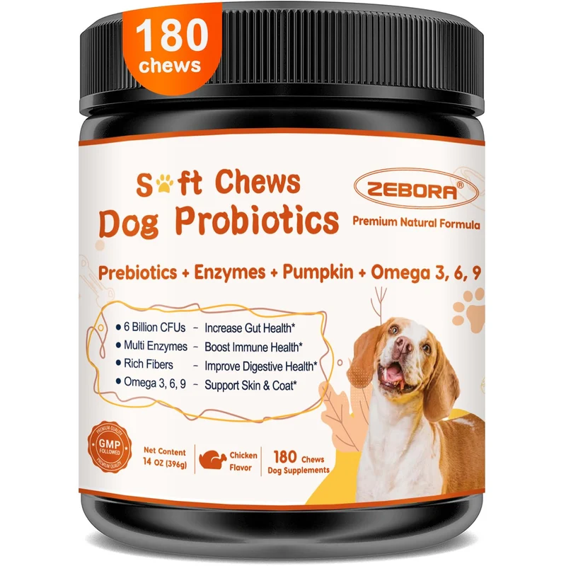 ZEBORA Probiotiques pour Chiens – Santé Digestive, Citrouille et Oméga 3-6-9, 180 Friandises Molles