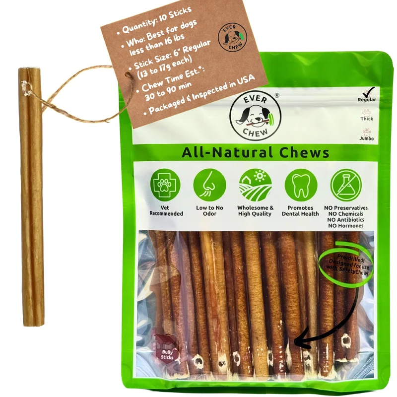 EverChew | Packs de Refill Premium 6 po Bully – Faible Odeur, Bœuf 100% | Lot de 10