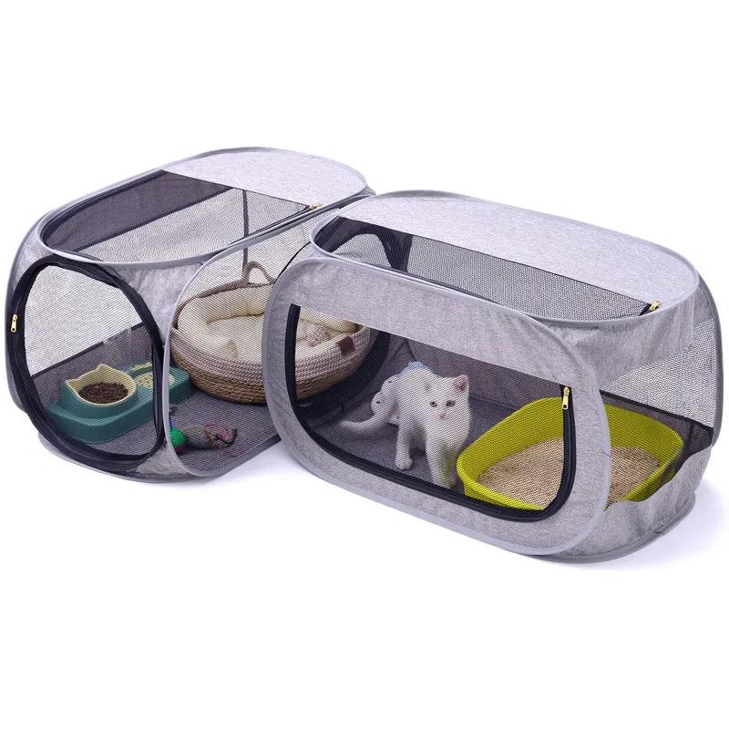 NAFU Parc d'angle pour chat — Enclos pliable avec compartiment litière, usage intérieur