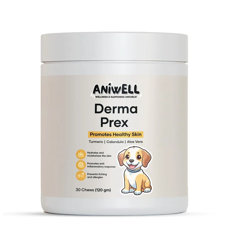 Aniwell DermaPrex : Formule naturelle pour démangeaisons et allergies chez le chien – Vitamine E et huile de bourrache