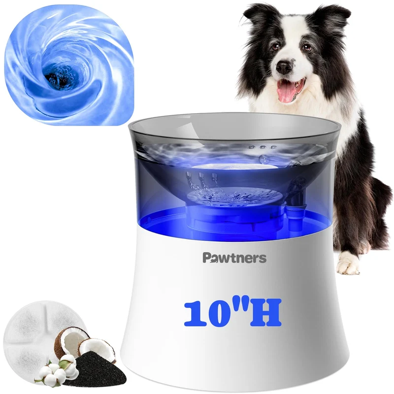 Pawtners – Fontaine d'eau pour chien avec filtration vortex, 3,5 L élevée pour chiens et chats de grande et moyenne taille