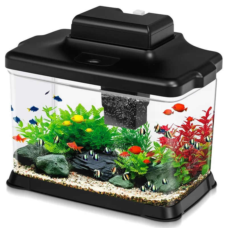 DaToo – Aquarium 1,6 Galons Ultra-Clair avec LED et Filtration – Kit Débutant