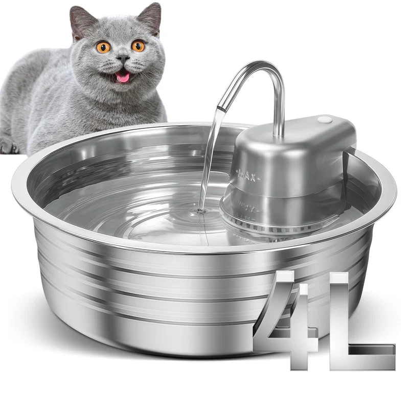 EZMioo Fontaine à Eau 4L pour Animaux — Acier Inox 304 et Pompe Ultra-Silencieuse