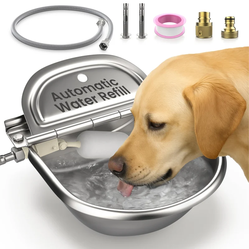 bkhdesign | Gamelle d'eau automatique en acier inox 304 avec valve flottante – Auto-remplissage, 100 cm de tuyau, anti-fuite