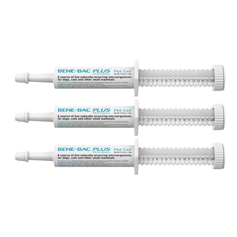 PetAg Bene-Bac Plus Gel – FOS et Probiotiques pour Chiens, Chats et Mammifères Exotiques (3 x 15 g)