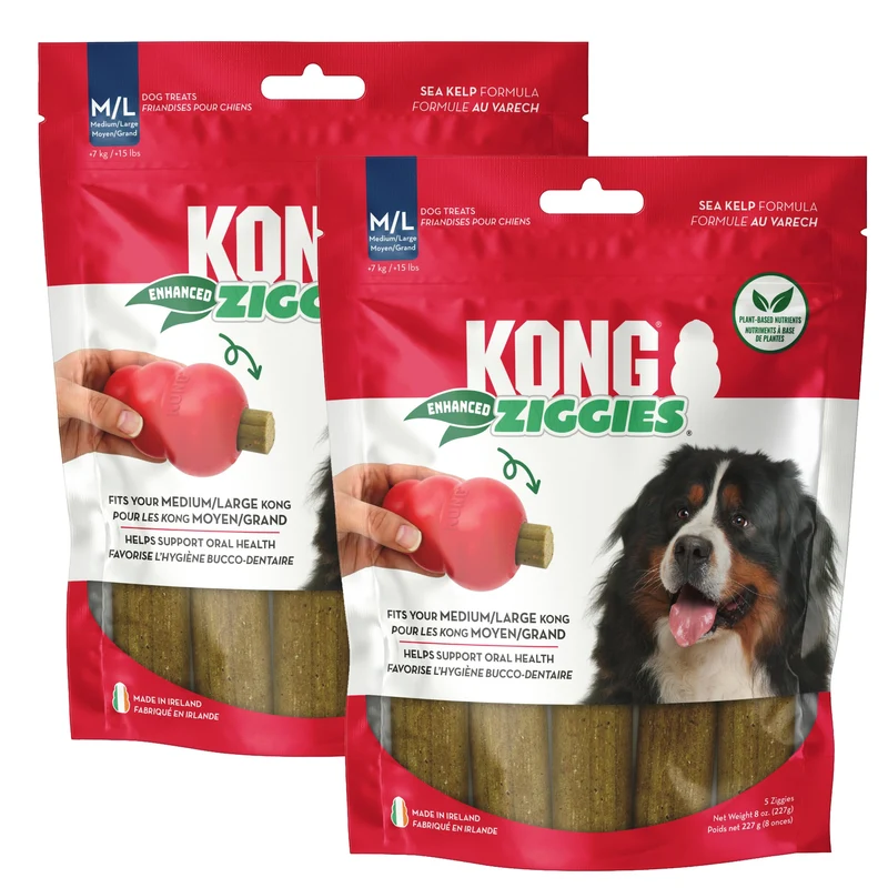 KONG Ziggies Améliorés pour Chiens (M/L) – Lot de 2 – Nettoyage Dentaire et Fraîcheur