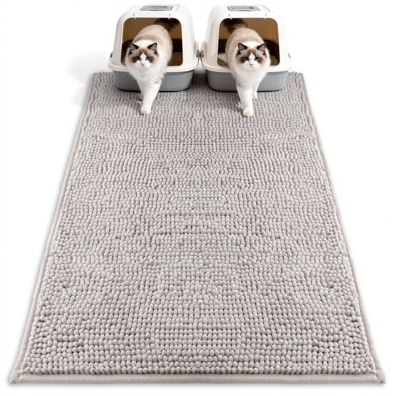 Pieviev Tapis Litière Chenille 48x36 – Ultra Absorbant, Imperméable & Antidérapant – Gris