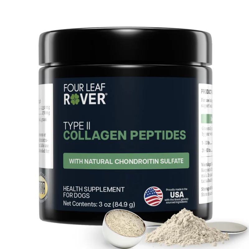 Four Leaf Rover Collagene pour Chiens – Type II Bovin, Nourri a l herbe, Chondroïtine – Poudre 30 Jours pour Grands Chiens