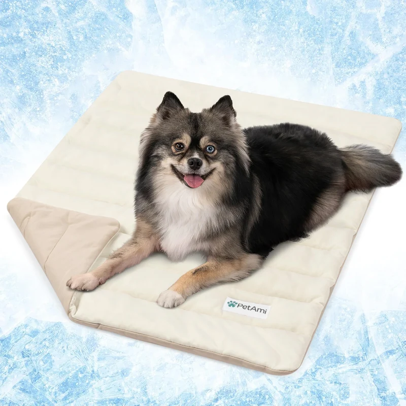 PetAmi Tapis Refroidissant pour Chien 29x40 – Coussin Frais Premium pour Cage Taupe/Beige