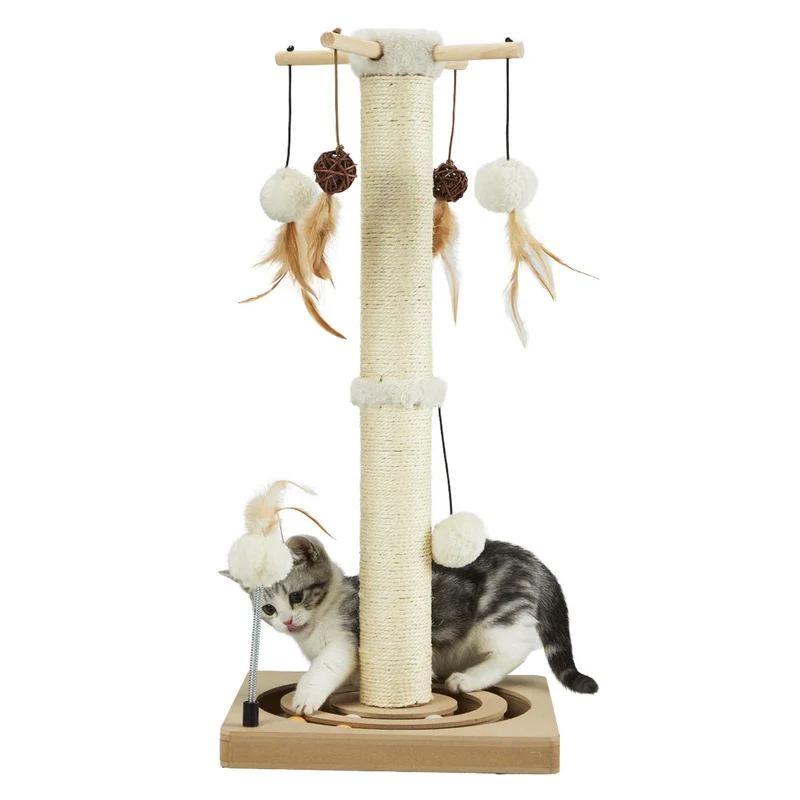 PEEKAB Poste Griffage Chat Sisal 30 po – Boules Suspendues Beige