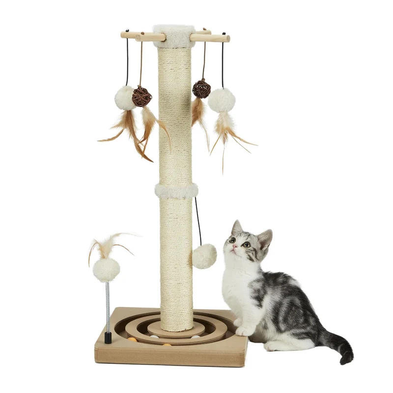 PEEKAB Griffoir Sisal pour Chats Intérieurs – Balles et Jouets, 25 pouces Beige