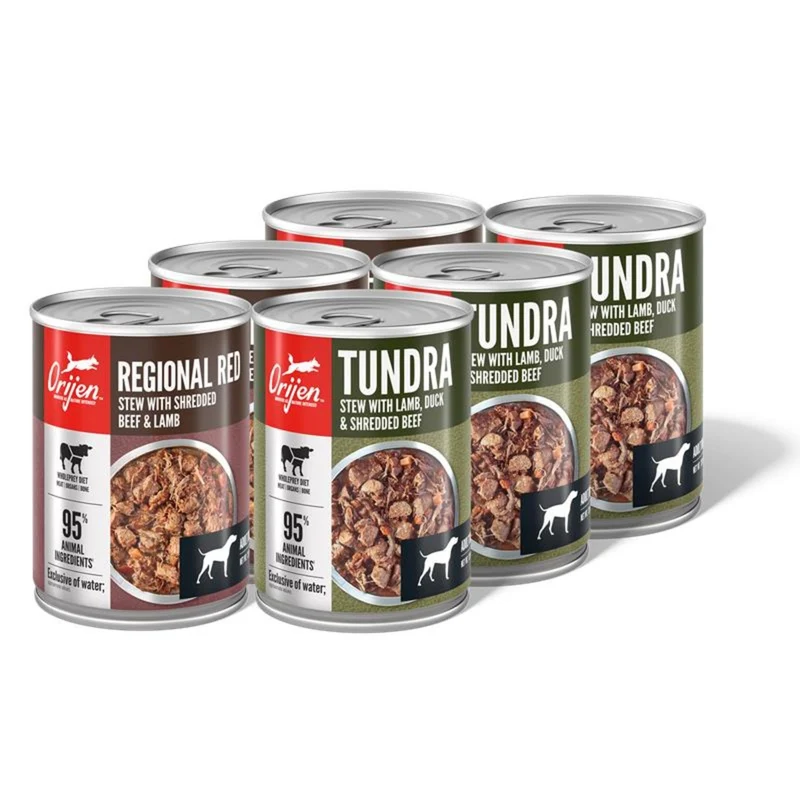ORIJEN Alimentation humide premium pour chien – Pack Regional Red + Tundra, 6 boîtes 12,8 oz (3× Regional Red, 3× Tundra)