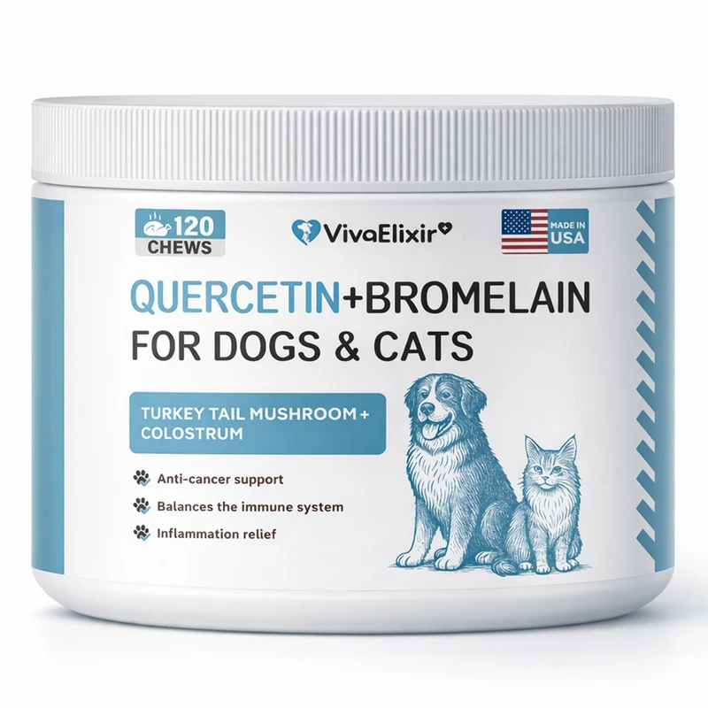 VivaElixir – Soulagement allergies et infections des oreilles chez le chien — Quercétine + Bromélaïne + champignons queue-de-dinde + probiotiques, 120 friandises