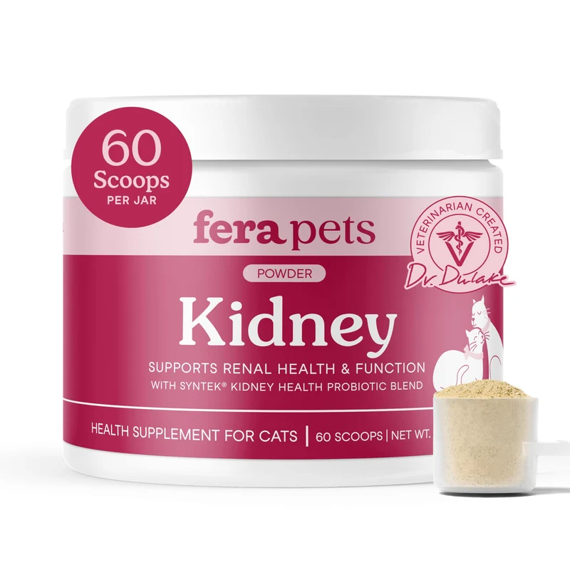 Fera Pets Poudre de Soutien Rénal pour Chats – Antioxydants et Probiotiques, Santé Rénale et Détoxification – 60 Mesures