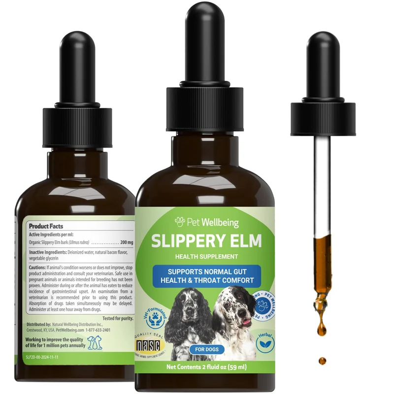 Pet Wellbeing Slippery Elm pour chiens – soutien digestif et gorge, extrait biologique en liquide – 59 ml