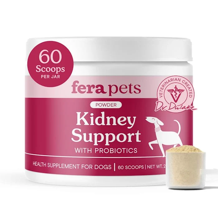 Fera Pets – Soutien rénal pour chiens avec antioxydants et probiotiques – Détox et fonction rénale améliorées – Poudre – 60 dosettes